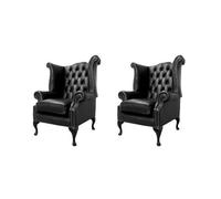 Chesterfield 2 X Chairs Old English Black Leather Chairs Offer In Queen Anne Style