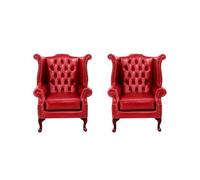 Chesterfield 2 X Chairs Old English Gamay Red Leather Chairs Offer In Queen Anne Style