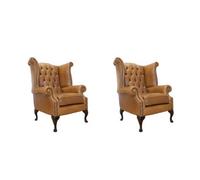 Chesterfield 2 X Chairs Old English Tan Leather Chairs Offer In Queen Anne Style