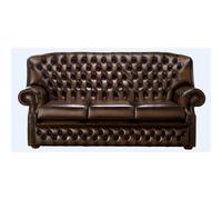 Chesterfield 3 Seater Antique Brown Leather Sofa Bespoke In Monks Style