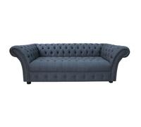 Chesterfield 3 Seater Buttoned Seat Grampian Marine Blue Fabric Sofa In Balmoral Style