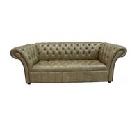 Chesterfield 3 Seater Buttoned Seat Old English Sand Leather Sofa In Balmoral Style