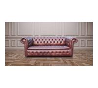 Chesterfield 3 Seater Buttoned Seat Sofa Old English Hazel Real Leather In Classic Style