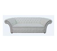 Chesterfield 3 Seater Buttoned Seat Winter White Leather Sofa Bespoke In Balmoral Style