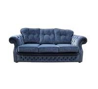 Chesterfield 3 Seater Denim Blue Fabric Sofa Settee Bespoke In Era Style