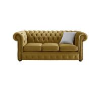 Chesterfield 3 Seater Malta Gold Velvet Fabric Sofa In Classic Style