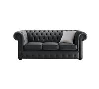 Chesterfield 3 Seater Malta Slate Grey Velvet Fabric Sofa In Classic Style