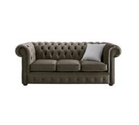 Chesterfield 3 Seater Malta Taupe Beige Velvet Fabric Sofa In Classic Style