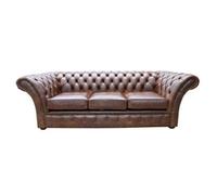 Chesterfield 3 Seater New England Texas Brown Leather Sofa Settee In Balmoral Style