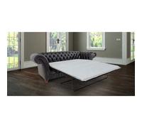 Chesterfield 3 Seater Old English Black Leather Sofabed In Balmoral Style