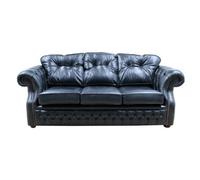 Chesterfield 3 Seater Old English Black Real Leather Sofa Bespoke In Era Style