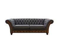 Chesterfield 3 Seater Sofa Antique Autumn Tan Leather Marinello Pewter Fabric In Jepson Style
