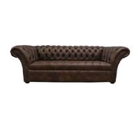Chesterfield 3 Seater Sofa Buttoned Seat Cracked Wax T Brown Leather In Balmoral Style