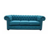 Chesterfield 3 Seater Sofa Cantare Teal Blue Easy Clean Fabric In Classic Style