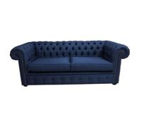 Chesterfield 3 Seater Sofa Charles Midnight Blue Real Linen Fabric In Classic Style