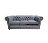 Chesterfield 3 Seater Sofa Charles Slate Grey Real Linen Fabric In Classic Style