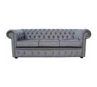 Chesterfield 3 Seater Sofa Settee Verity Steel Grey Fabric In Classic Style