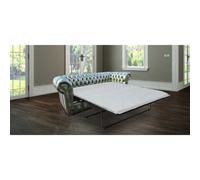 Chesterfield 3 Seater Sofabed Antique Green Real Leather In Classic Style