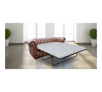 Chesterfield 3 Seater Sofabed Antique Tan Real Leather In Classic Style