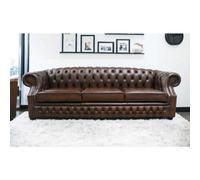 Chesterfield 4 Seater Antique Tan Real Leather Sofa In Buckingham Style