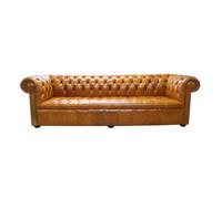 Chesterfield 4 Seater Buttoned Seat Newcastle Spice Real Leather Sofa In Edwardian Style