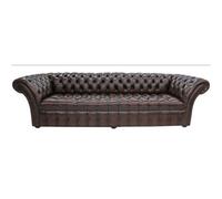 Chesterfield 4 Seater Buttoned Seat Sofa Settee Antique Brown Leather In Balmoral Style