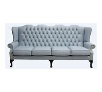 Chesterfield 4 Seater Flat Wing High Back Shelly Parlour Blue Leather Sofa In Queen Anne Style