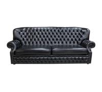 Chesterfield 4 Seater Old English Black Leather Sofa Bespoke In Monks Style