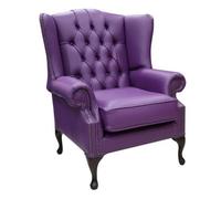 Chesterfield Bloomsbury Flat High Back Wing Chair Wineberry Purple Real Leather