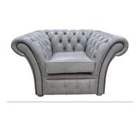 Chesterfield Club Armchair Stella Dove Grey Leather In Balmoral Style