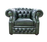 Chesterfield Club Chair Antique Green Real Leather In Buckingham Style