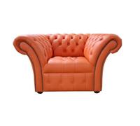 Chesterfield Club Chair Buttoned Seat Flamenco Orange Leather In Balmoral Style