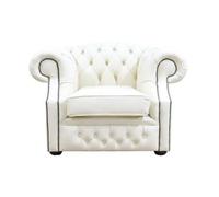 Chesterfield Club Chair Cottonseed Cream Real Leather In Buckingham Style