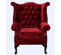 Chesterfield Crystal High Back Wing Chair Modena Pillarbox Red Real Velvet In Queen Anne Style