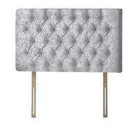 Chesterfield Diamante Frame Divan Bed Headboard | Crushed Velvet Headboards for 5ft King Size Bed Frame | Elegant design with wooden material headboards for beds (Silver, 5ft King Height-20inch)