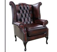 Chesterfield Georgian Wing Chair Antique Rust Leather In Queen Anne Style