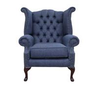 Chesterfield Georgian Wing Chair Gleneagles Plain Granite Fabric In Queen Anne Style