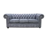 Chesterfield Handmade 3 Seater Sofa Maya Charcoal Grey Fabric In Classic Style