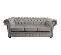 Chesterfield Handmade 3 Seater Sofa Perla Oyster Grey Velvet Fabric In Classic Style