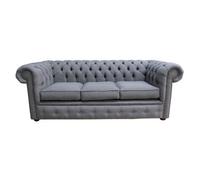 Chesterfield Handmade 3 Seater Sofa Settee Bacio Pewter Grey Fabric In Classic Style