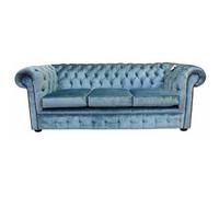 Chesterfield Handmade 3 Seater Sofa Settee Boutique Sky Blue Velvet Fabric In Classic Style
