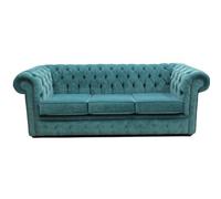 Chesterfield Handmade 3 Seater Sofa Settee Pimlico Teal Blue Fabric In Classic Style