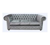 Chesterfield Handmade 3 Seater Sofa Settee Shimmer Silver Grey Velvet Fabric In Classic Style