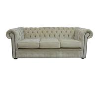 Chesterfield Handmade 3 Seater Sofa Settee Velluto Chiffon Beige Fabric In Classic Style