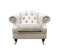 Chesterfield Handmade Armchair Shelly Pebble Real Leather In Victoria Style