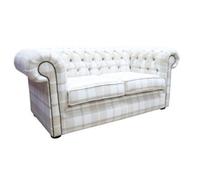 Chesterfield Handmade Tartan 2 Seater Sofa Balmoral Natural Fabric In Classic Style