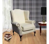 Chesterfield High Back Flat Wing Chair Cottonseed Cream Leather In Mallory Style