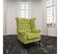 Chesterfield High Back Wing Chair Azzuro Harvest Green Fabric In Queen Anne Style