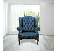 Chesterfield High Back Wing Chair Buttoned Seat Antique Green Leather In Mallory Style