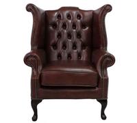 Chesterfield High Back Wing Chair Byron Conker Leather In Queen Anne Style